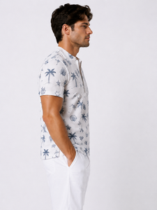Polo de Manga Corta con Cierre de Media Cremallera y Estampado Playero Blanco para Hombre, Transpirable, Ropa Casual de Verano, Proveedor de Fábrica OEM Personalizado al por Mayor - Product Image 1