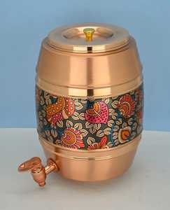 Modern Matte <b>Green</b> Copper Water Dispenser with Iron Stand 5 Liter Ayurvedic Metal Tank with Polished Copper Lid for Home Office - Product Image 4
