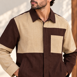Veste chemise pour homme en lin pur, style safari, légère et fine, color block avec poches, dernière veste personnalisée - Product Image 2