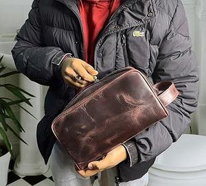 Neceser de Cuero Genuino para Hombre, Bolsa de Aseo para Viaje, Kit de Afeitado, Organizador de Artículos de Baño, Bolsa de Cosméticos de Cuero para Mujer - Product Image 2