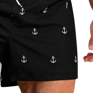 Short de bain décontracté pour homme à imprimé ancre, séchage rapide, respirant, taille élastique avec cordon de serrage, pour la plage, les sports nautiques estivaux et le quotidien, avec poche latérale - Product Image 6