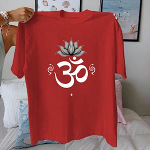 เสื้อทีเชิ้ตผู้หญิงใส่สบายเข้ารูปแบบลำลองสัญลักษณ์100% พิมพ์ลายดอกบัวผ้าฝ้ายแท้ถัก - Product Image 1