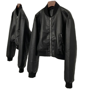 Veste en cuir courte de couleur unie, style rétro, fermeture éclair courte, décontractée, assortie à tout, veste en cuir pour femme, nouvelle collection automne-hiver - Product Image 5