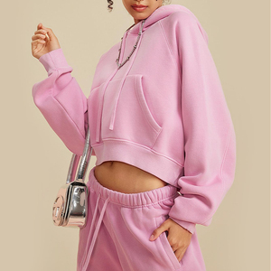 Sudadera con capucha corta raglán personalizada para mujer, de algodón y felpa, para invierno, gimnasio, fitness, casual, exterior, estilo urbano - Product Image 4