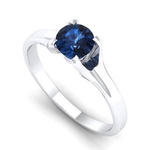 Anillo de Oro Sólido de 14K con Zafiro Azul de Corte Brillante Redondo de 0.84Ct, Diseño de Última Moda REYES, Joyería Fina para Mujer - Product Image 2