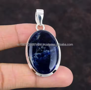 Colgante de regalo de boda de Plata de Ley 925, piedra preciosa de sodalita notable con chapado en oro para madre o compromiso - Product Image 1