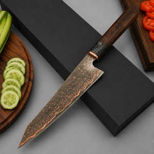 Cuchillo de Chef de Cobre Damasco Forjado a Mano con Funda, Cuchillo de Cocina de Acero Cu Mai Hecho a Medida, Cuchillo Profesional Afilado como una Navaja - Product Image 2