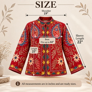 Veste en coton Suzani brodée à la main |   Tenue Bohème Festive (Taille jusqu'à 44") - Product Image 6