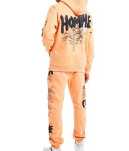 Chándal acampanado bordado desgastado lavado ácido logotipo personalizado conjunto Jogger 100% algodón para hombre con cuello con capucha para invierno - Product Image 6