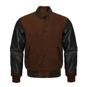 Men's <b>Red</b> <b>Varsity</b> <b>Jacket</b> <b>Black</b> PU Leather Sleeves Stand Collar Casual Solid Color Button Closure Autumn Regular Fit - Product Image 3