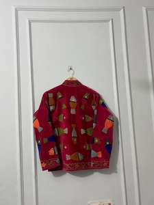 Chaqueta Bomber de Terciopelo Rosa con Bordado Suzani, Estilo Hippie Vintage, Cálida para Invierno, Ecológica, Transpirable, Acolchada con Diseño Floral - Product Image 3