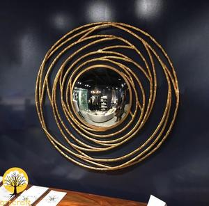 Handmade Rattan <b>Round</b> <b>Wall</b> <b>Mirror</b> Bohemian Decorative Frame Golden Finish for Living Room Bedroom - Product Image 1