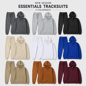 Men's <b>2</b> Piece Set Hooded Zip-Up Knitted Sweatshirt Hoodie Drawstring Long Pants <b>White</b> <b>Black</b> Solid Casual Polyester/Cotton - Product Image 3