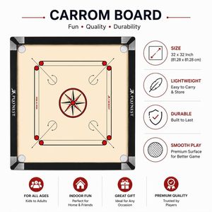 Jeu de Carrom en Bois Écologique Playnest avec Design Rouge et Noir, Surface Vinyle Style Imitation Antique, Fabriqué en Inde - Product Image 2