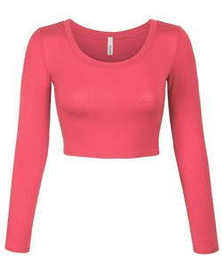 เสื้อครอปแขนยาวสีพื้นพิมพ์โลโก้ตามสั่ง ขายส่ง เสื้อครอปเซ็กซี่ลำลองเข้ารูปสำหรับผู้หญิง - Product Image 1