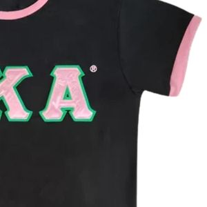 Black Classic Satin Letter Ringer T Shirt Women's Casual Short Sleeve Graphic <b>Top</b> Fashion Apparel Everyday Wear Stylish Clothing - Product Image 4