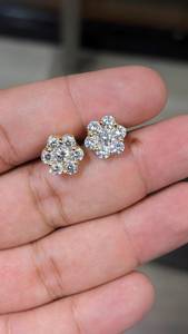 Classic Flower <b>Stud</b> <b>Earrings</b> Round Brilliant Cut Diamond Rhodium Plated 925 Silver Women's Everyday Wear - Product Image 3