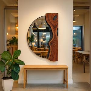 กระจกติดผนังไม้สไตล์โมเดิร์นฟาร์มเฮาส์ กระจกติดผนังไม้สไตล์รัสติกสำหรับตกแต่งบ้านสไตล์คันทรี่ ขายส่งอุปกรณ์ตกแต่งกระจกแขวน - Product Image 2