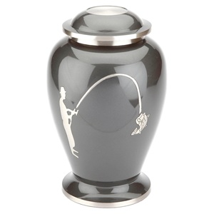 Urna Artesanal de Pescador con Diseño de Pesca, Acabado Gris Oscuro, Detalles Plateados, Recuerdo Conmemorativo para Cenizas, Porta Recuerdos - Product Image 3