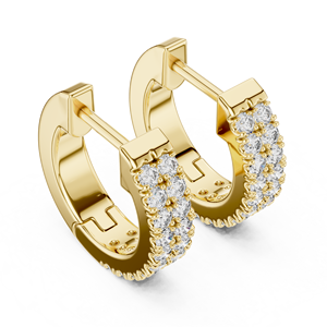 14K 18K <b>Solid</b> <b>Gold</b> Double Row Pave <b>Huggie</b> Hoop Earrings E VVS VS Round Lab Grown Diamond CVD HPHT Fine Women Bridal Jewellery - Product Image 4