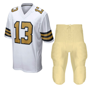 Ensemble de maillots de football américain personnalisés, blanc et or, numéro 13, sublimé, respirant, uniforme pour hommes adultes, pantalon - Product Image 1