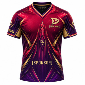 เสื้อเกมมิ่ง Geometric Shard สีแดงทอง แขนตาข่ายพิมพ์ลายแบบ Sublimation ชุดแข่งขันอีสปอร์ต ผู้เล่นหมายเลข 00 ชาย - Product Image 2