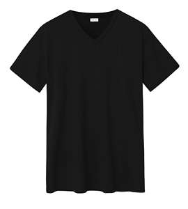Camiseta de punto para hombre, cuello en V, 100% algodón, negra, informal, manga corta, transpirable, para verano, uso diario, suave - Product Image 5