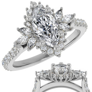 Anillo de Compromiso y Boda Clásico Hecho a Mano en Oro de 18K con Halo de Diamantes Cultivados en Laboratorio, Certificado IGI, para Mujer - Product Image 3