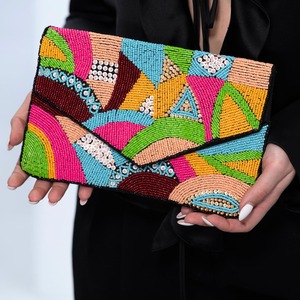 Sac à main de soirée portable en perles, design personnalisé, mode, sac à main coloré, art abstrait du visage, pochette en perles, broderie artisanale - Product Image 5