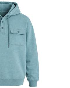 Sudadera con Capucha Azul Turquesa para Hombre, con Cierre de Botones, Bolsillo Doble en el Pecho, Estilo Casual Urbano, Fabricante Personalizado - Product Image 3