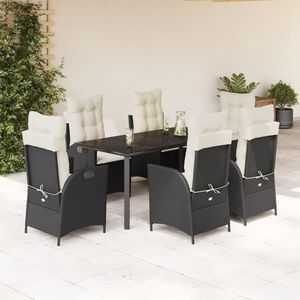 Set da Pranzo da Giardino in Rattan Bianco Crema e Nero, 6 Posti, Arredamento da Esterno Resistente alle Intemperie, Design Contemporaneo - Product Image 1