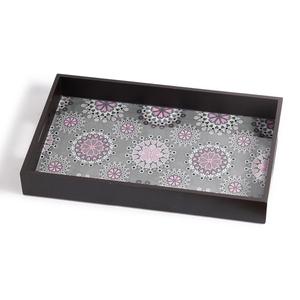 Bandeja de madera antigua única para servir, plato decorativo rectangular con estampado de mandala rosa y gris al por mayor para pedidos al por mayor - Product Image 5