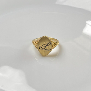 Matte finish Personalized <b>Signet</b> <b>Ring</b> Unisex Designer <b>Ring</b> Gothic <b>Initial</b> <b>Ring</b> - Product Image 1