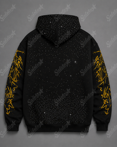 Sweat-shirt à capuche personnalisé noir avec strass et manches graphiques, sweat-shirt streetwear oversize, sweat-shirt à capuche avec logo personnalisé premium pour homme - Product Image 4