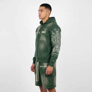 Custom Unisex green Applique Patch Hoodie Shorts <b>Set</b> Graphic Streetwear Two Piece OEM ODM Private Label Apparel Manufacturer - Product Image 3