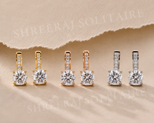 Custom 14K Pure Gold Dangal Hoop Earring Round Cut Lab Grown Diamond Solitaire Pendant Earring Bridal Wedding Earring Jewelry - Product Image 4