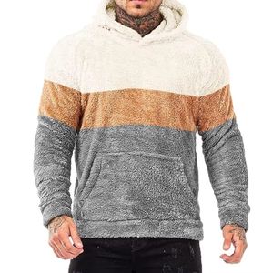 <b>Men's</b> Color Block Hooded Fleece Sweatshirt Casual Winter Wear Pocket Design Regular Fit Gray Beige Brown - Product Image 1
