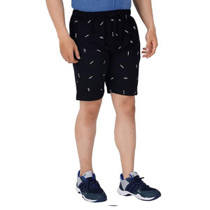 Shorts Bermuda noirs imprimés pour hommes avec cordon de serrage à la taille, style décontracté, en tissu tricoté respirant, taille mi-haute - Product Image 4