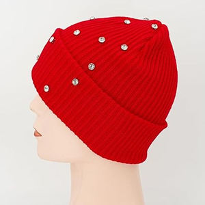 Bonnet d'hiver de luxe pour femme, en tricot côtelé, orné de strass et de cristaux, avec revers, couleur jaune moutarde, chaud et étincelant - Product Image 4