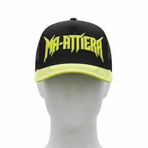Gorra Trucker Negra con Verde Neón para Hombre, Logotipo Bordado Personalizado, Malla Trasera, Gorra de Béisbol Ajustable, Ropa Urbana para Exteriores - Product Image 3