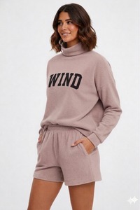 Premium Quality Women's Mock Neck & Shorts <b>Set</b> 100% Cotton Fleece Streetwear Style Eco-Friendly Quick Dry Breathable Lightweight - Product Image 4