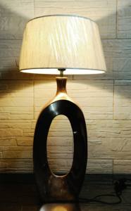 Lámpara de metal decorativa para sala de estar, soporte de lámpara ovalado creativo, bombillas halógenas y LED, luz blanca cálida, tela de lino minimalista - Product Image 4