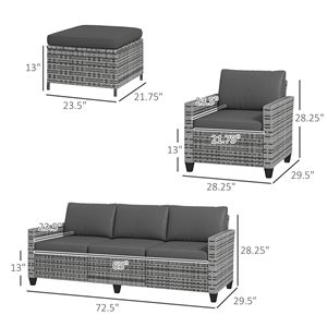 Set di Mobili da Esterno in Rattan Grigio Misto da 5 Pezzi, Divano a Tre Posti, Poltrone e Poggiapiedi per Patio, Ospedali e Impianti Sportivi - Product Image 3