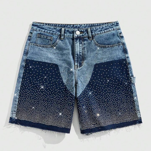 Shorts en jean vintage décontractés pour homme, taille mi-haute, coupe droite, 100 % coton respirant, séchage rapide, ourlet brut, délavage vintage - Product Image 4