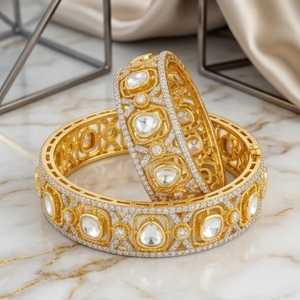 Bracelets Zyvory en argent 925 et moissanite, ensemble de bracelets Kada de luxe, certifiés avec le sceau Hall, style moderne pour femmes, mariage - Product Image 3