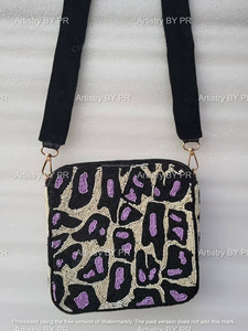 Sac à bandoulière noir et violet brodé de perles, sac de soirée chic pour mariage et fête, sac à main de créateur - Product Image 4