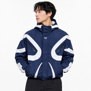 2026 Trendy Custom Panel Retro Navy Reflective Hood Windbreaker Waterproof Streetwear Outerwear OEM Private Label Men's Jackets - Product Image 1
