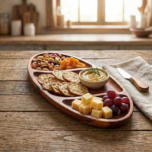 Plateau de service en bois à bords irréguliers, plateau en bois naturel pour la décoration des repas et des fêtes - Product Image 4