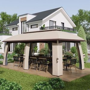 Gazebo in Metallo Beige 3x6 Metri con Rete Impermeabile per Cortile e Arredamento Esterno Villa - Product Image 3