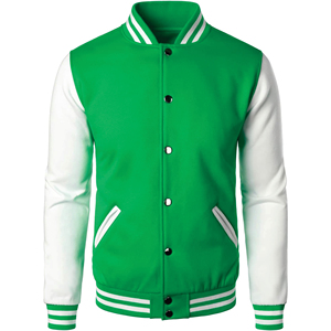 Veste universitaire pour homme, couleur unie vert et blanc, col rond, tricotée en polaire, vêtement d'hiver décontracté, coton/polyester, séchage rapide, respirante - Product Image 1